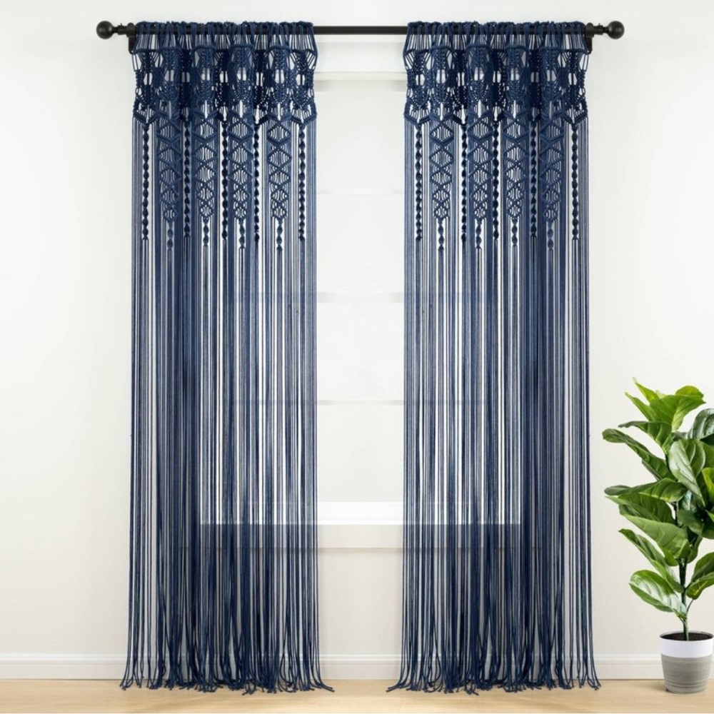 Set of 2!!!Lush decor 84*40 boho courtain navy